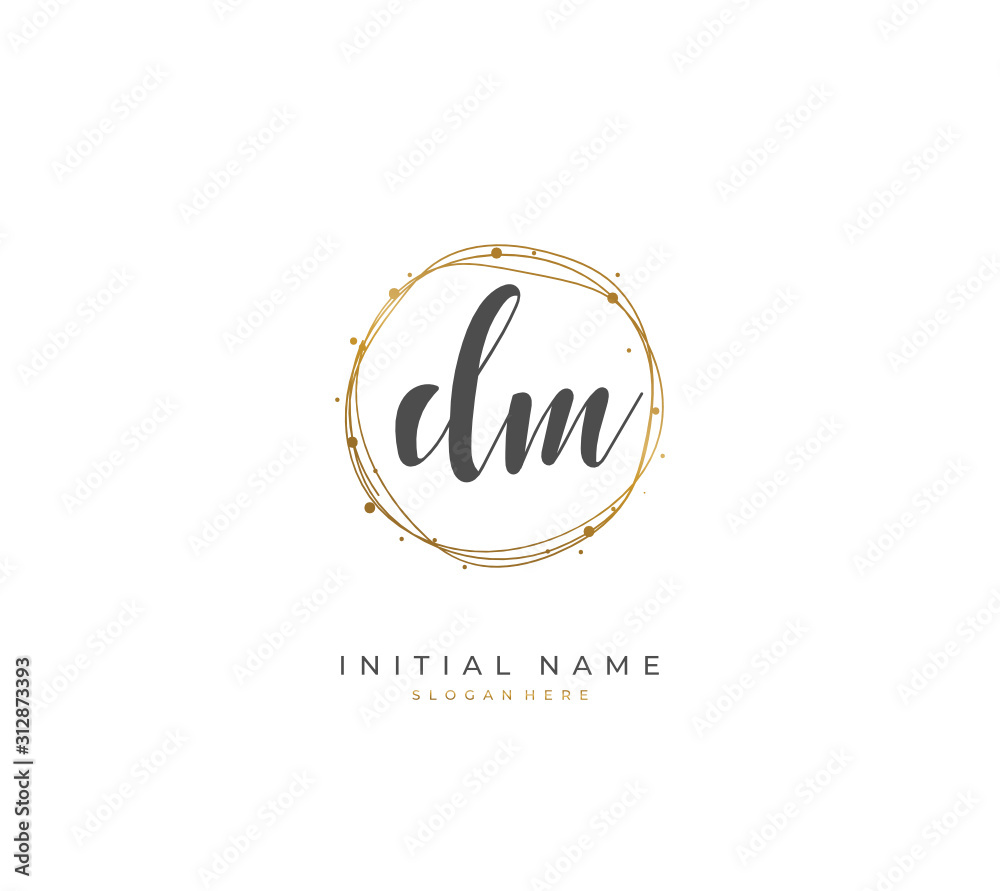Handwritten letter D M DM for identity and logo. Vector logo template with handwriting and signature style.