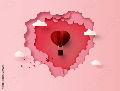 Red Balloon in Torn Paper Heart