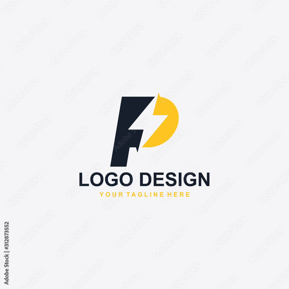 Electric power logo design vector. Yellow thunder abstract symbol. Monogram P letter and bolt vector icons. Electric power logo design vector. Yellow thunder abstract symbol. Monogram P letter and bolt vector icons.