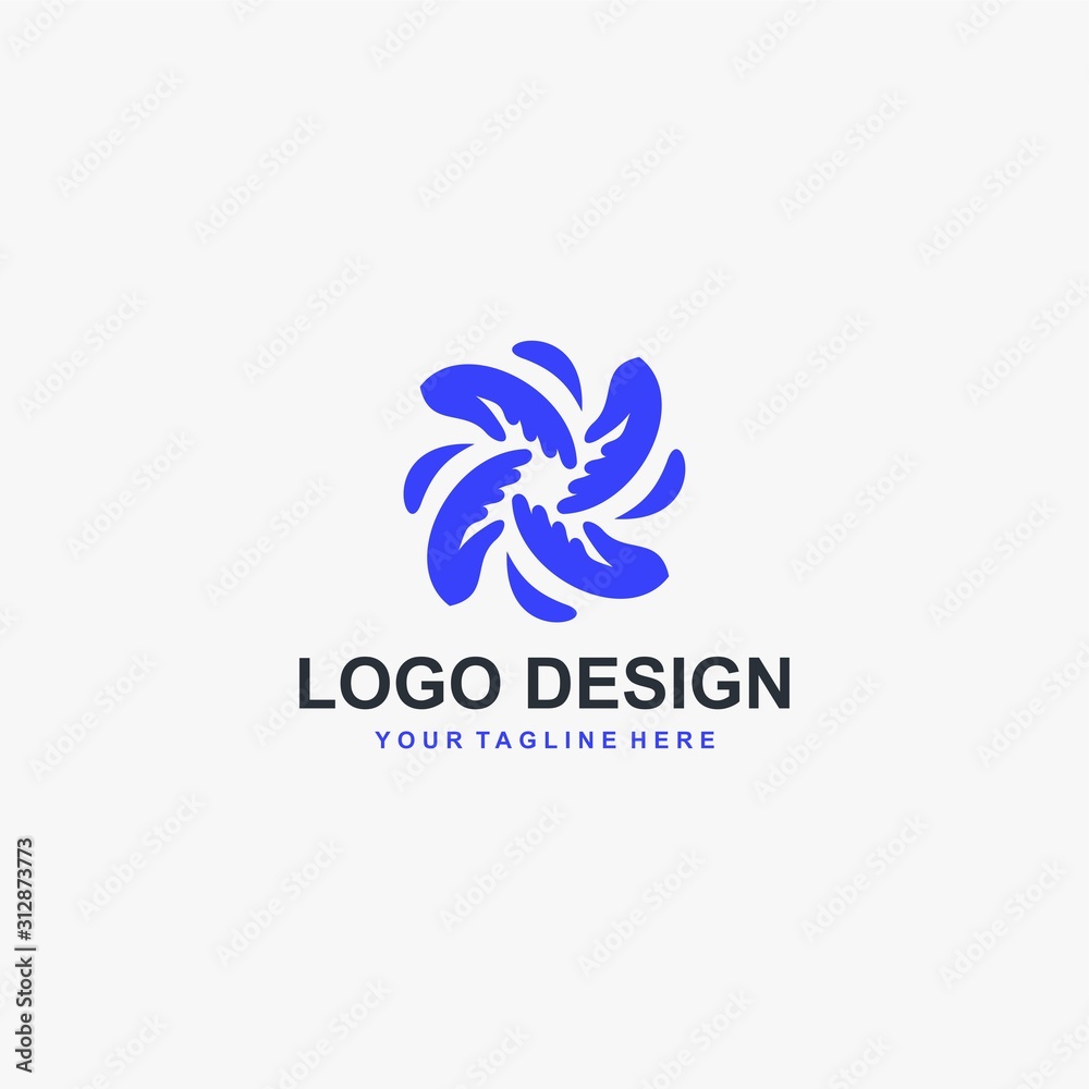 Fototapeta premium Circle hand logo design. Group abstract symbol. Blue color people care vector icons.