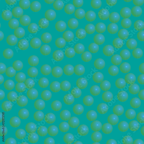 Blue Green Balls Seamless Pattern on Green Background