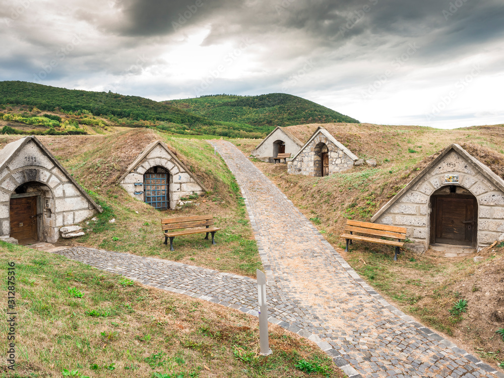 Traditional wine cellars in Hercegkut near Sarospatak Tokaj region Hungary - Button Hill Traditional wine cellars in Hercegkut near Sarospatak Tokaj region Hungary - Button Hill