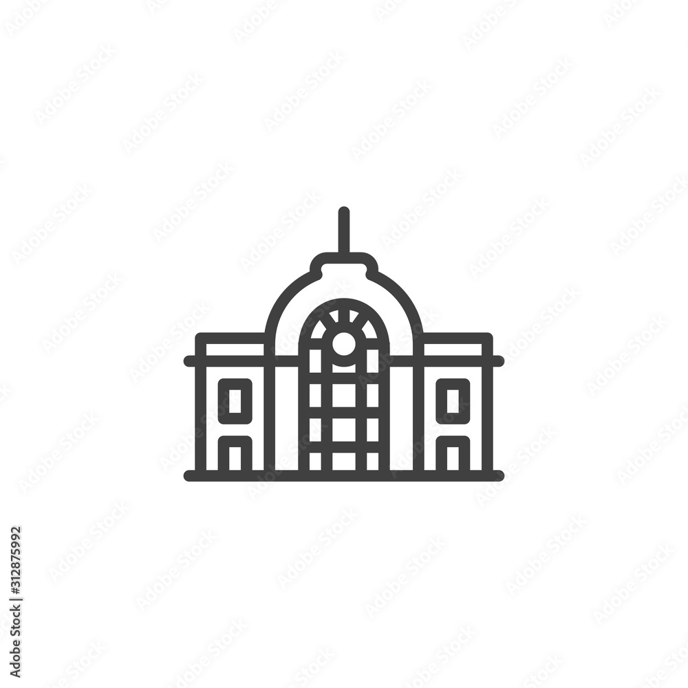Railway station building line icon. linear style sign for mobile concept and web design. Office buildings architecture outline vector icon. Symbol, logo illustration. Vector graphics
