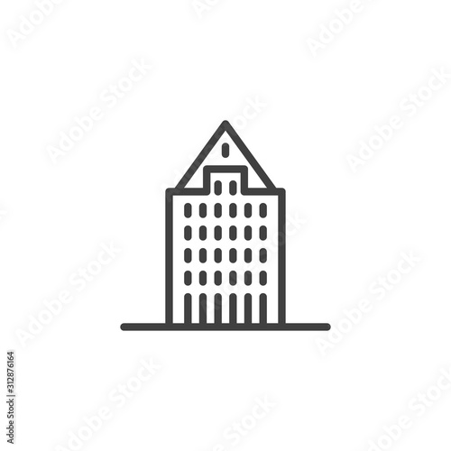Hotel building line icon. linear style sign for mobile concept and web design. Residential building architecture outline vector icon. Symbol, logo illustration. Vector graphics