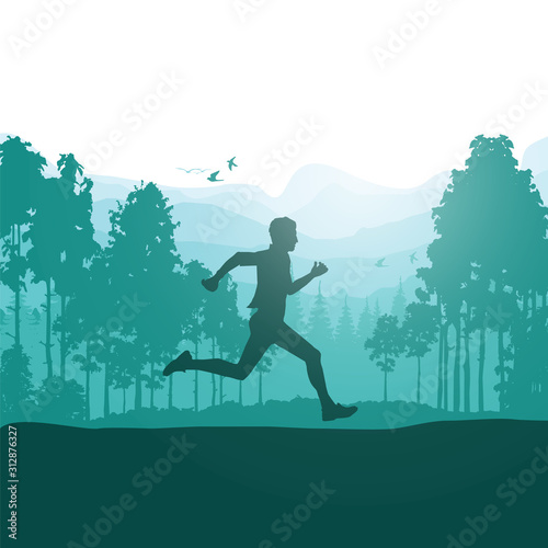 Running silhouettes. Vector illustration, Trail Running, Marathon runner.	