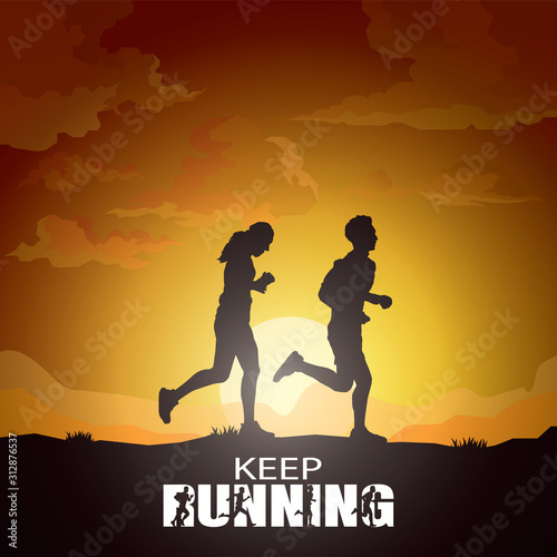 Running silhouettes. Vector illustration, Trail Running, Marathon runner.	