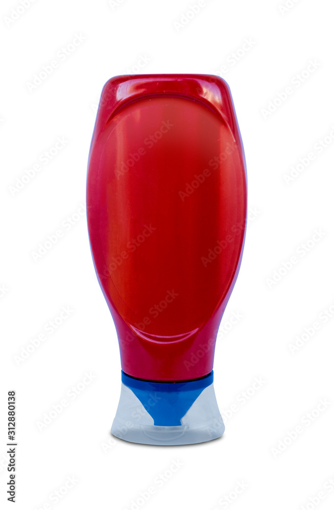 Red plastic bottle of Ketchup isolated on white Red plastic bottle of Ketchup isolated on white