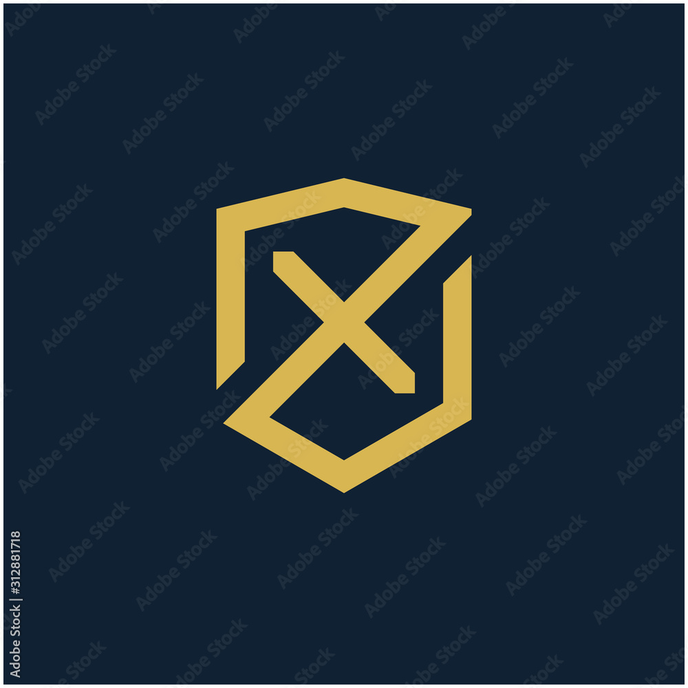 initial Letter X or ZX with Shield frame line art element. Shield Line geometry for Security logo. Logo Icon Template for Web and Business Card, Letter Logo Template on Black Background. - vector initial Letter X or ZX with Shield frame line art element. Shield Line geometry for Security logo. Logo Icon Template for Web and Business Card, Letter Logo Template on Black Background. - vector