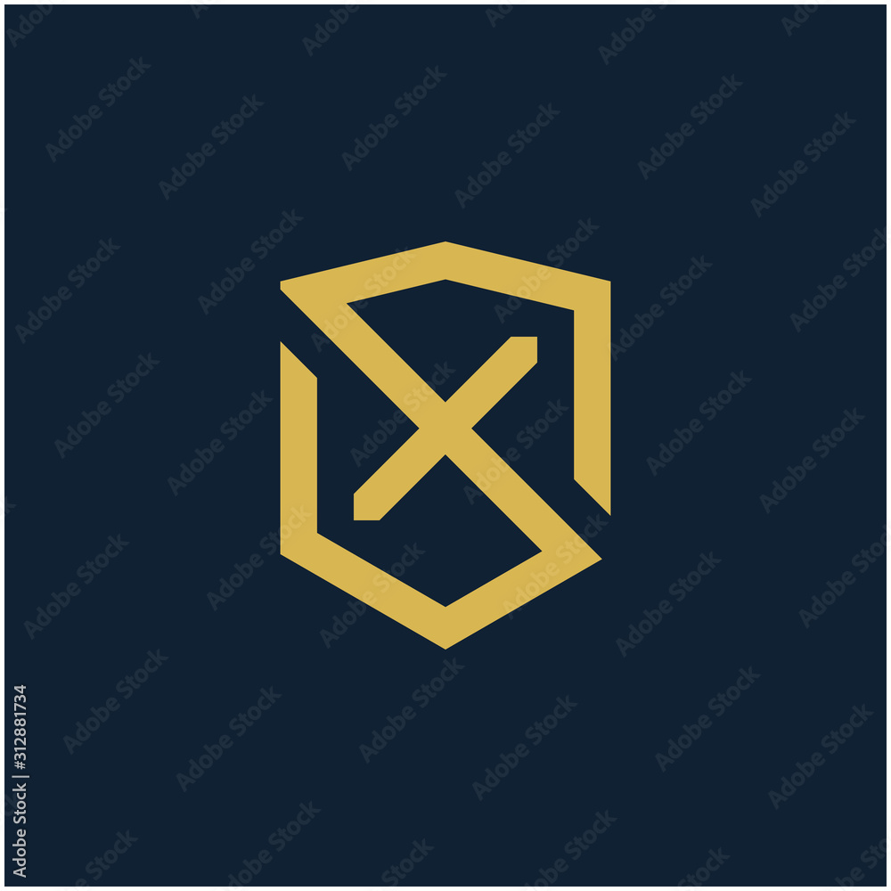 initial Letter X with Shield frame line art element. Shield Line geometry for Security logo. Logo Icon Template for Web and Business Card, Letter Logo Template on Black Background. - vector initial Letter X with Shield frame line art element. Shield Line geometry for Security logo. Logo Icon Template for Web and Business Card, Letter Logo Template on Black Background. - vector