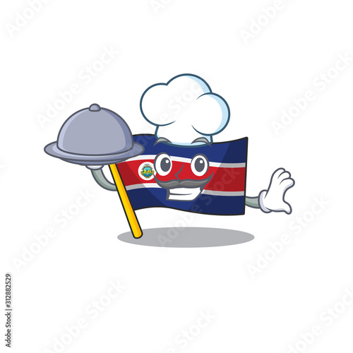 cartoon design flag costa rica Scroll as a Chef with food on tray