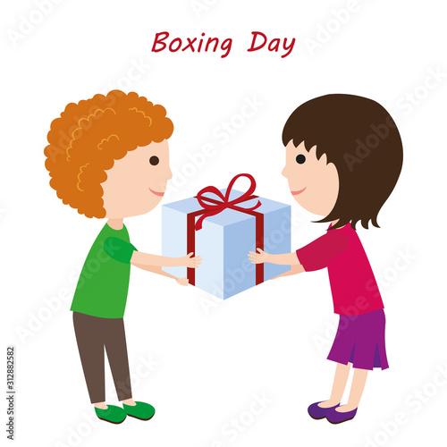 Boxing Day. Boy gives girl ...