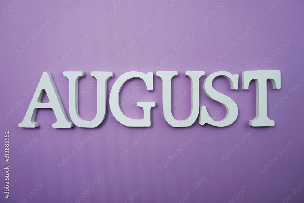 August alphabet letter with space copy on Purple background