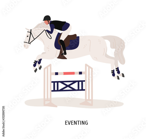 Eventing, equestrian competition flat vector illustration
