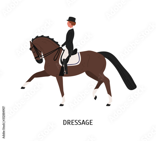 Dressage, horseback riding flat vector illustration
