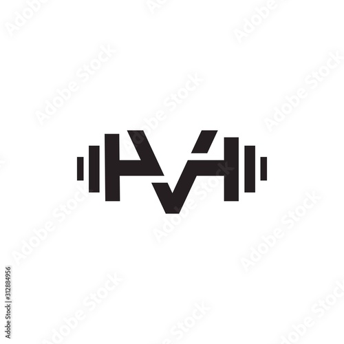 Gym fitness barbell logo icon with initial letter V graphic element