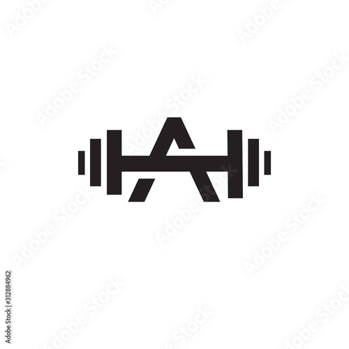 Gym fitness barbell logo icon with initial letter A graphic element