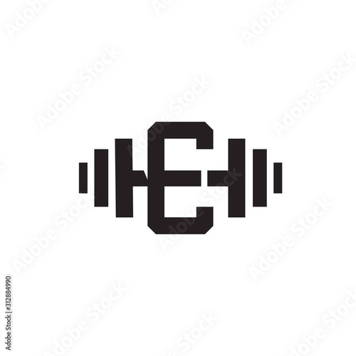Gym fitness barbell logo icon with initial letter E graphic element