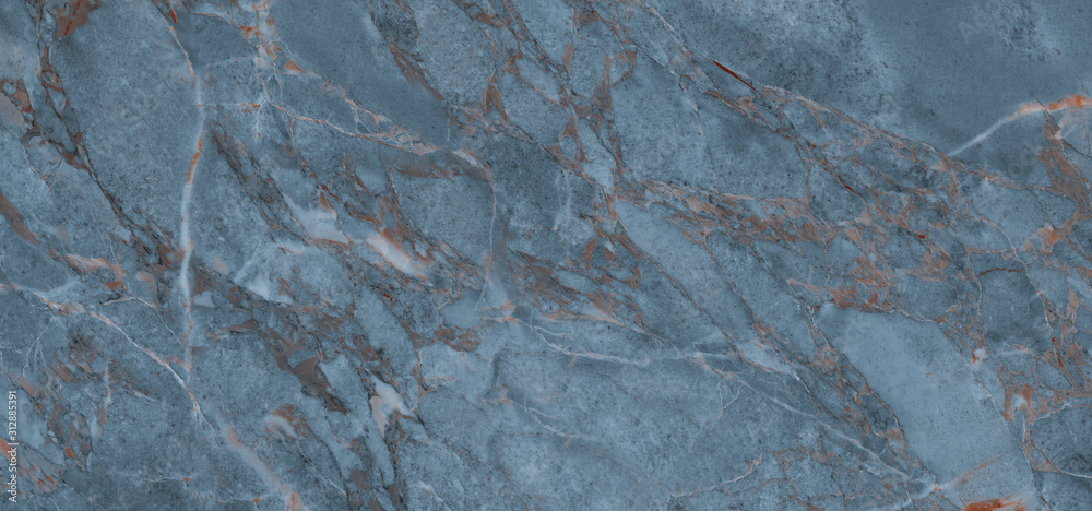 Naklejka premium Blue Agate Marble Texture With Brown Veins. Polished Marble Quartz Stone Background Striped By Nature With a Unique Patterning, It Can Be Used For Interior-Exterior Tile And Ceramic Tile Surface. 