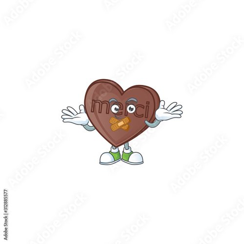 One bite love chocolate cartoon character style with silent gesture