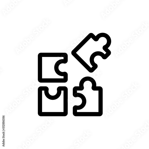 Collect the puzzle icon vector. A thin line sign. Isolated contour symbol illustration photo