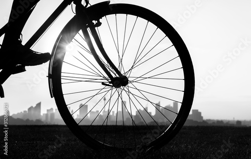 Photography Black and white photo of a bicycle at sunset, Sydney Australia