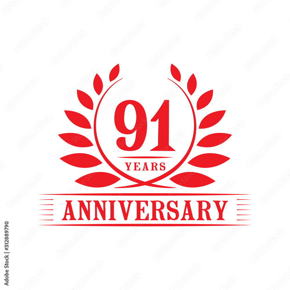 91 years logo design template. Ninety first anniversary vector and illustration.