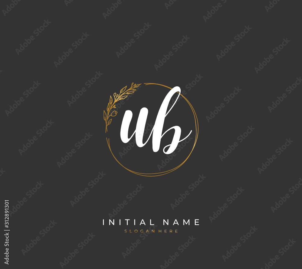 Fototapeta premium Handwritten letter U B UB for identity and logo. Vector logo template with handwriting and signature style.