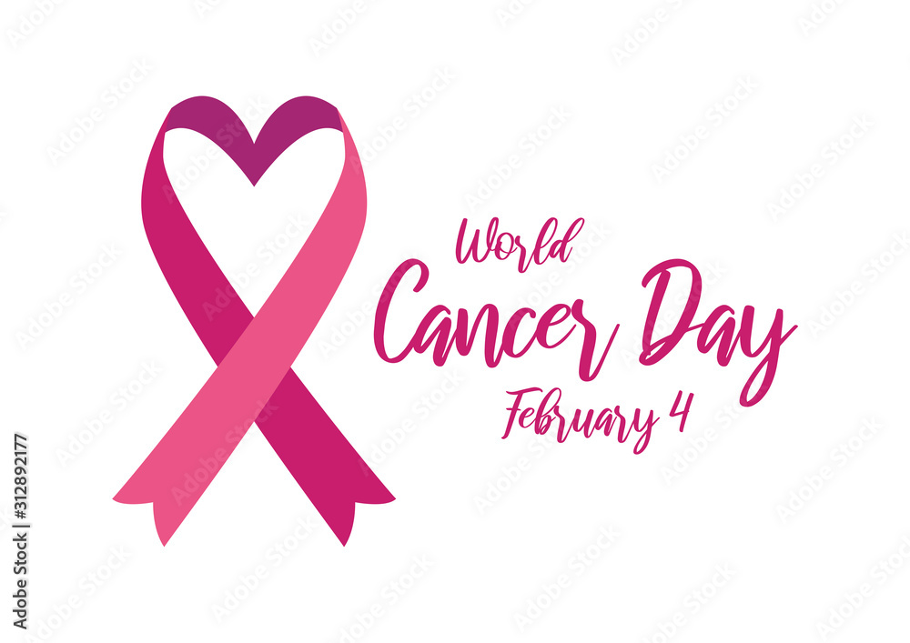 World Cancer Day vector. Pink ribbon with heart shape for breast cancer  vector. Pink ribbon symbol. Important day Stock Vector