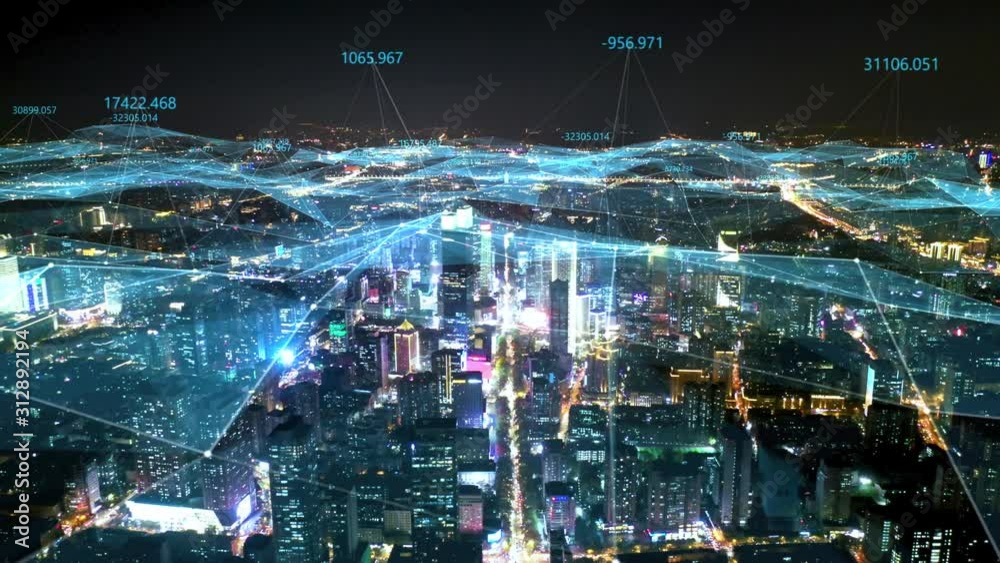 smart Connected city skyline. Futuristic network concept, city Technology