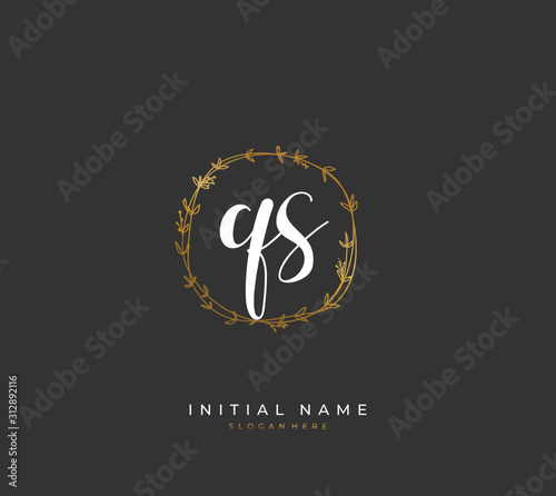 Handwritten letter Q S QS for identity and logo. Vector logo template with handwriting and signature style.