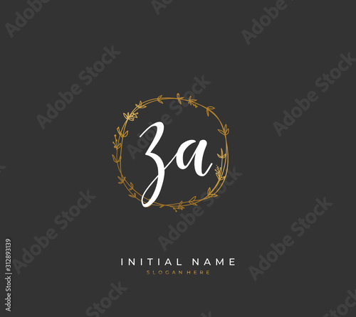 Handwritten letter Z A ZA for identity and logo. Vector logo template with handwriting and signature style. photo