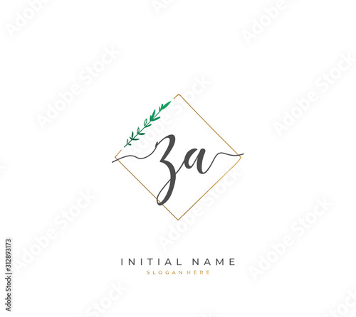 Handwritten letter Z A ZA for identity and logo. Vector logo template with handwriting and signature style. photo