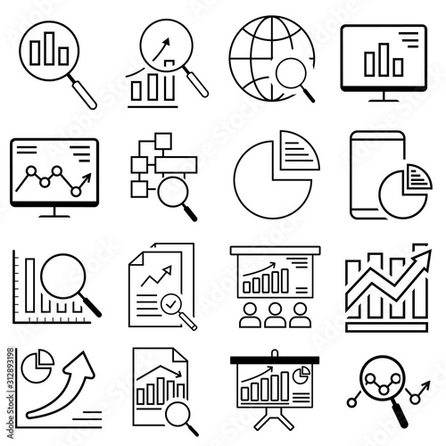 Data analysis line icons set. Modern linear graphic design concepts, simple outline elements collection. Vector line icons