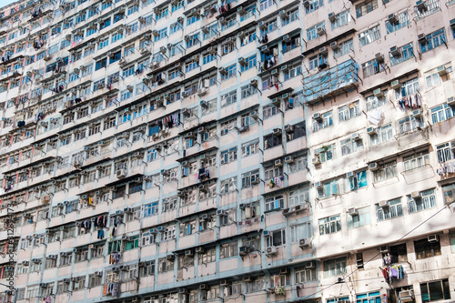 Photography old residential building facade in Hong Kong