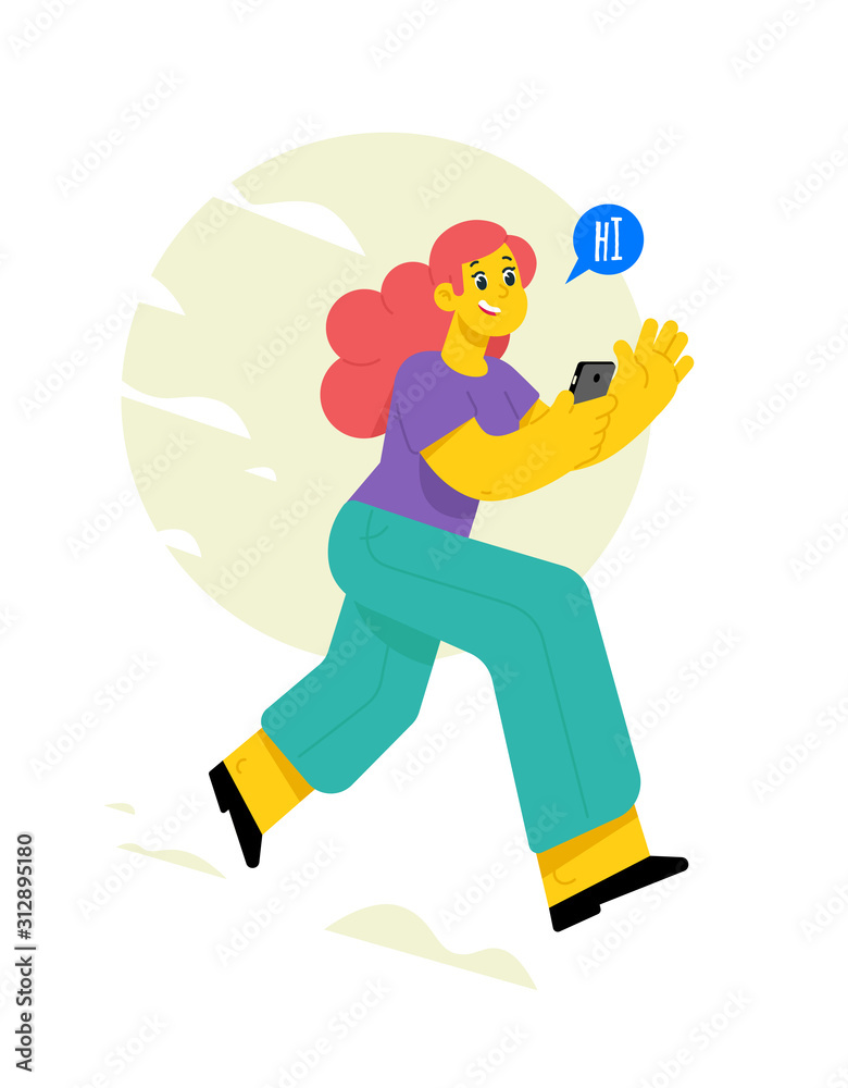 Illustration of a business blogger. A young girl takes a selfie for her channel. The influencer expresses his opinion and communicates with subscribers. Flat style. Chatting on the messenger. Illustration of a business blogger. A young girl takes a selfie for her channel. The influencer expresses his opinion and communicates with subscribers. Flat style. Chatting on the messenger.