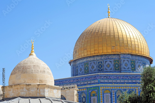 Islamic shrine Dome of the Rock with gold leaf on Temple Mount in Jerusalem Old City, Israel