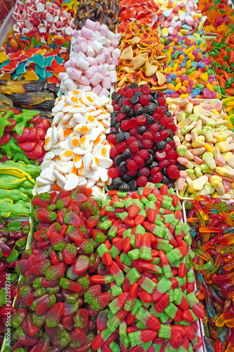 Variety of Colorful Candies Displayed at Sweet Store in old city market Jerusalem
