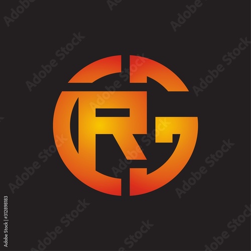 RG Logo monogram with cutting line style isolated on colors photo