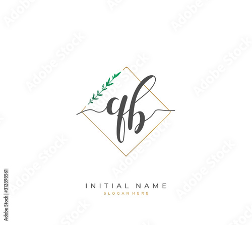 Wallpaper Mural Handwritten letter Q B QB for identity and logo. Vector logo template with handwriting and signature style. Torontodigital.ca