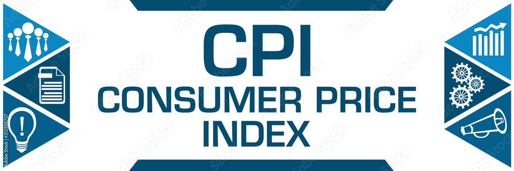CPI - Consumer Price Index Blue Triangles Both Sides Business Symbols 