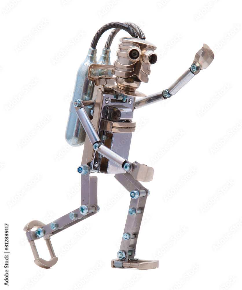 Steampunk robot. Cyberpunk style. Chrome and bronze parts. Isolated on white. Steampunk robot. Cyberpunk style. Chrome and bronze parts. Isolated on white.