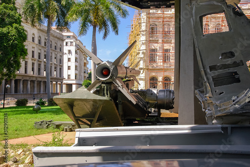 Varadero, Cuba - August 31, 2012: National revolution museum in Havana Cuba Havana. exhibition of Soviet weapon to memory of Caribbean Crisis of 1962. Space Rocket of USSR photo
