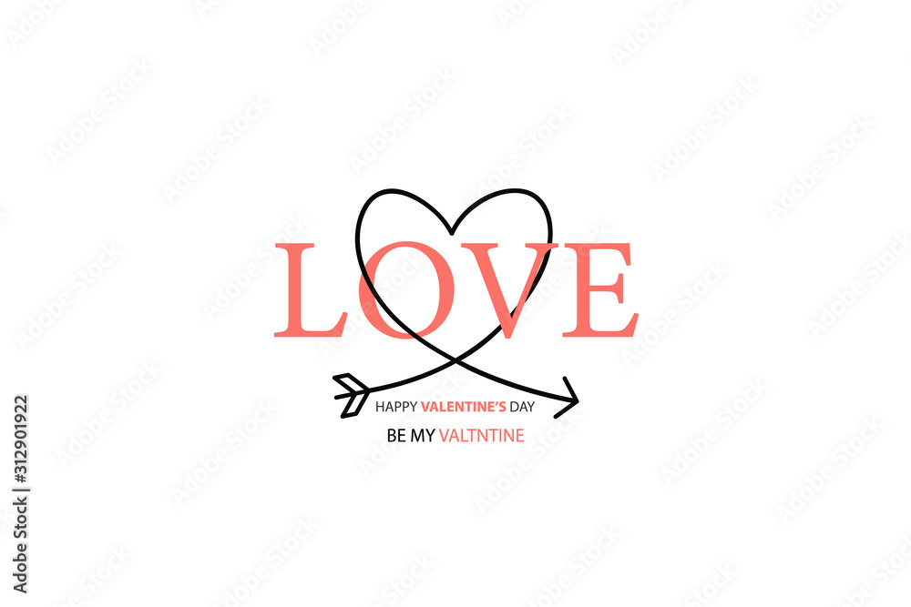 Happy Valentines Day lettering isolated on white background vector illustration. Letters hand drawn composition for gift, postcard, print, banner, web. Greeting romantic design. Love symbol tagline.