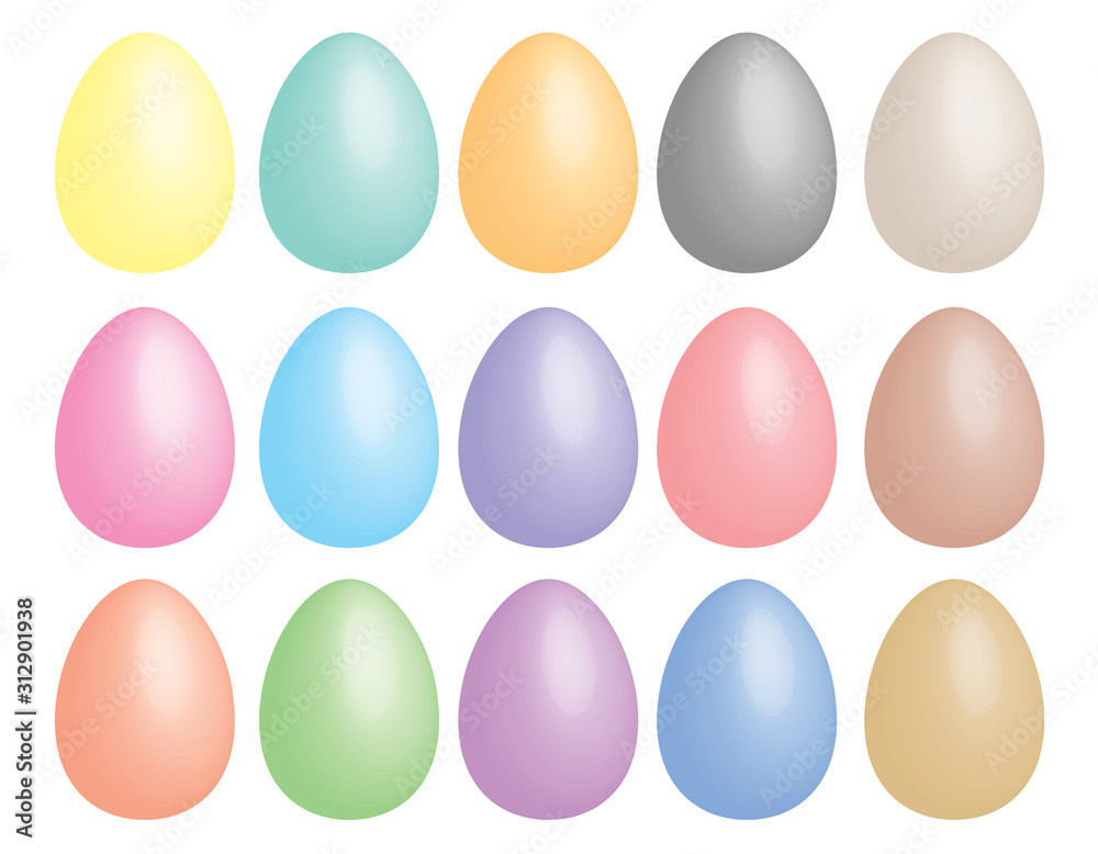 Spring collection with colorful painted easter eggs. Vector illustration. Isolated on transparent background. Happy easter. Pastel bright tender sweet soft object.