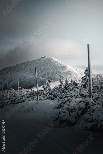 snezka mountian in winter. krkonose. czechia, czech republic, tourists famous place. mountains. photo
