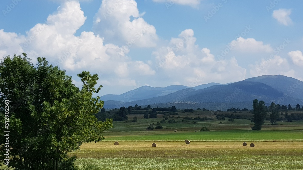 landscape with blue sky and clouds in Slovenia