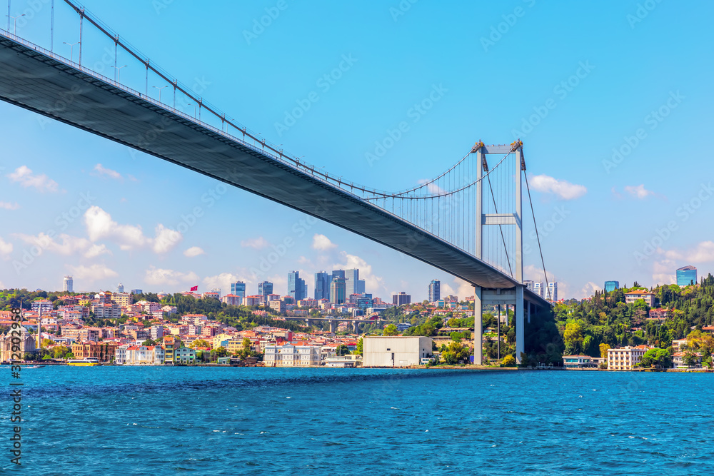 Naklejka premium The Bosporus Bridge of Istanbul, bottom view