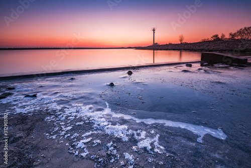 Fototapeta Naklejka Na Ścianę i Meble -  Beach on the Baltic Sea on a frosty morning, Gdansk, Poland