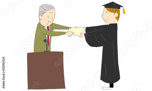 学位授与式で学位記を受け取るガウンで男性
