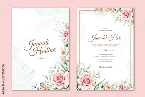 Beautiful floral watercolor on wedding card template